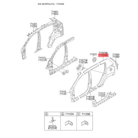 Крыло заднее (или часть боковины) правое 71504-3UC00 Mobis - 715043UC00 - схема с каталога 71504B, SEURPSLZ14 715043UC00