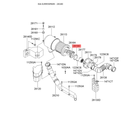Прокладка, впуск у турбіну (компресор) 28180-32510 Mobis - 2818032510 - схема з каталогу 28180, EURM30PA99 2818032510