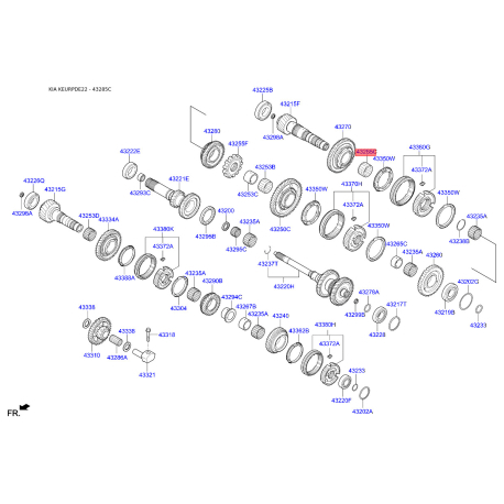 Підшипник голчастий КПП 43285-24300 Mobis - 4328524300 - схема з каталогу 43285C, KEURPDE22 4328524300