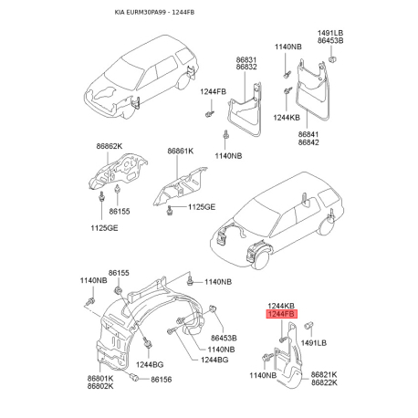 Болт системы выпуска 12442-05163 Mobis - 1244205163 - схема с каталога 1244FB, EURM30PA99 1244205163