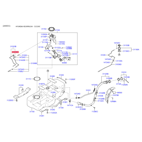 Кольцо уплотнительное топливной системы 31319-33300 Mobis - 3131933300 - схема с каталога 31319C, KEURPA104 3131933300