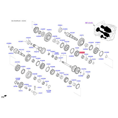 Підшипник голчастий КПП 43255-02500 Mobis - 4325502500 - схема з каталогу 43255C, CRUSPEU20 4325502500
