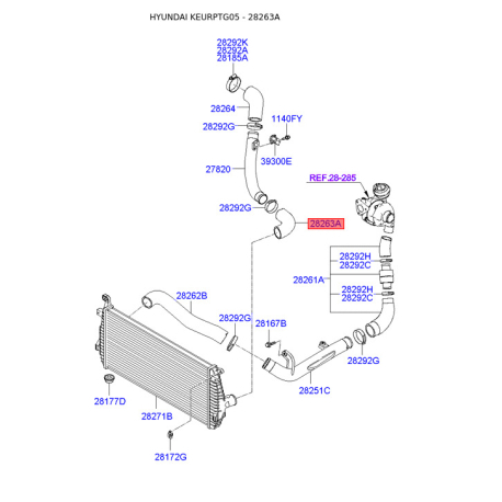 Шланг (патрубок) компресора 28263-27410 Mobis - 2826327410 - схема з каталогу 28263A, KEURPTG05 2826327410