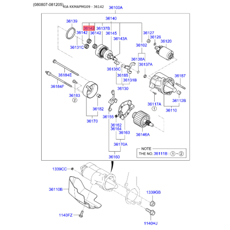 Многодисковое сцепление (бендикс), стартер 36141-32510 Mobis - 3614132510 - схема с каталога 36142, KKMAPMG09 3614132510