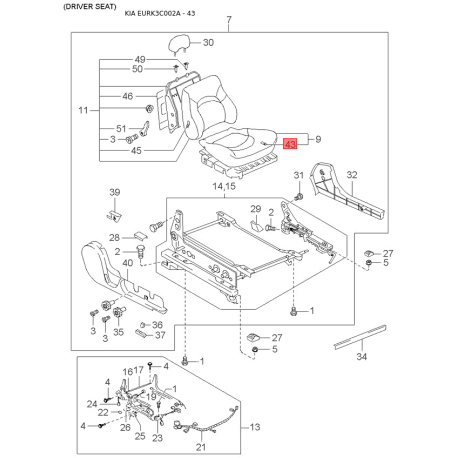 Ручка двери, внутреннее оснащение правая 82620-38011 Mobis - 8262038011 - схема с каталога 43, EURK3C002A 8262038011