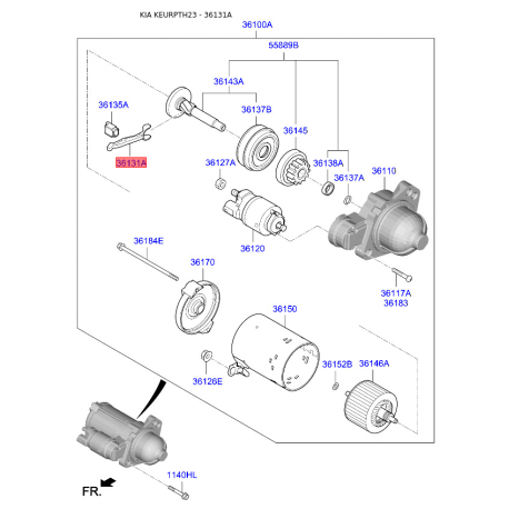 Рычаг включения, стартер 36131-2G300 Mobis - 361312G300 - схема с каталога 36131A, KEURPTH23 361312G300