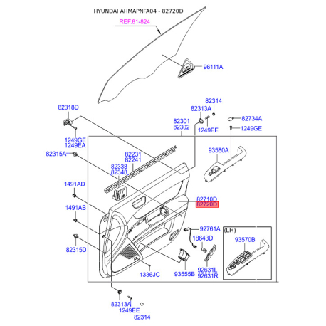 Подлокотник правый 82360-3K010QS Mobis - 823603K010QS - схема с каталога 82720D, AHMAPNFA04 823603K010QS