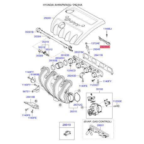 Кронштейн впускного колектора 29244-25011 Mobis - 2924425011 - схема з каталогу 29244A, AHMAPNFA04 2924425011