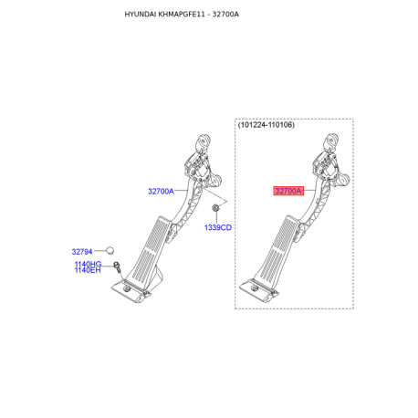 Педаль акселератора 32700-3S110 Mobis - 327003S110 - схема с каталога 32700A, KHMAPGFE11 327003S110