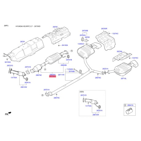 Глушитель выхлопных газов средний 28600-C1270 Mobis - 28600C1270 - схема с каталога 28700D, KEURPC117 28600C1270