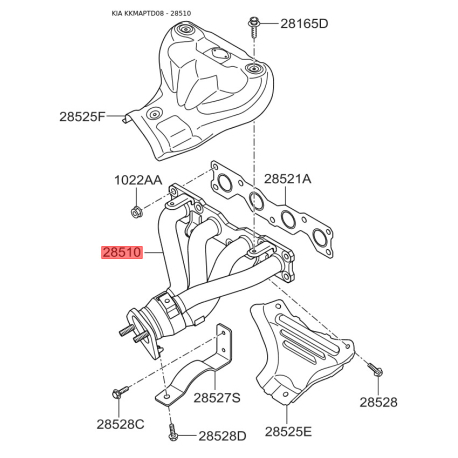 Коллектор, система выпуска 28511-2G000 Mobis - 285112G000 - схема с каталога 28510, KKMAPTD08 285112G000
