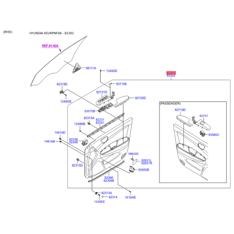 Оббивка (накладка) салону ліва 82303-3K350M7 Mobis - 823033K350M7 - схема з каталогу 82301, KEURPNF08 823033K350M7