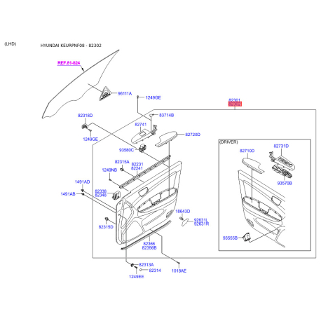 Обивка (накладка) салона правая 82304-3K200M8 Mobis - 823043K200M8 - схема с каталога 82302, KEURPNF08 823043K200M8
