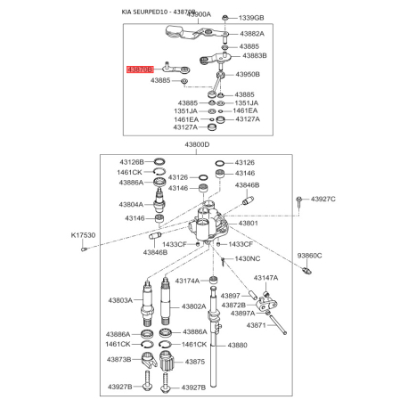 Важіль перемикання передач 43870-24300 Mobis - 4387024300 - схема з каталогу 43870B, SEURPED10 4387024300