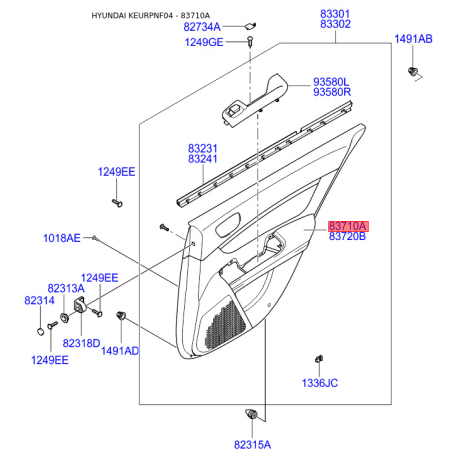 Підлокітник лівий 83350-3K010QS Mobis - 833503K010QS - схема з каталогу 83710A, KEURPNF04 833503K010QS