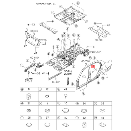 Вентилятор радіатора охолодження 25350-38000 Mobis - 2535038000 - схема з каталогу 11, USAK3F003A 2535038000