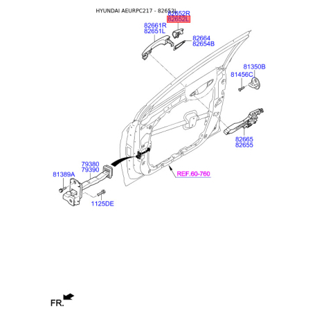Система управления ручки двери левая 82652-C1060 Mobis - 82652C1060 - схема с каталога 82652L, AEURPC217 82652C1060
