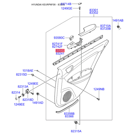 Уплотнитель (прокладка), боковое стекло левый 83231-3K000 Mobis - 832313K000 - схема с каталога 83231, KEURPNF08 832313K000