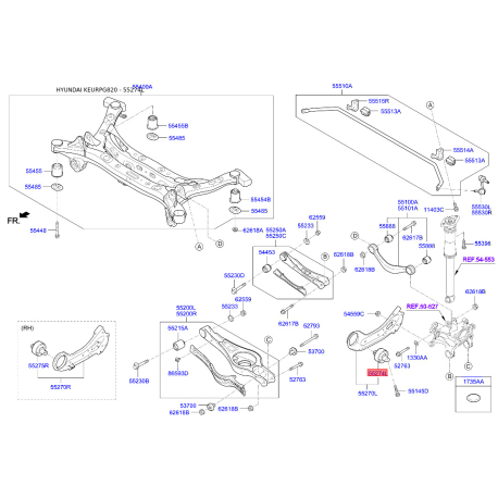 Сайлентблок заднего продольного рычага левый 55290-E6300 Mobis - 55290E6300 - схема с каталога 55274L, KEURPG820 55290E6300