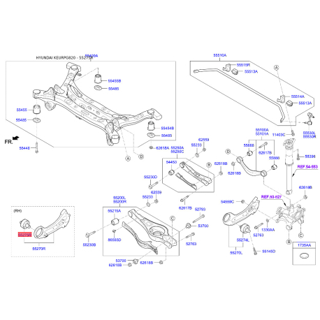 Сайлентблок заднього поздовжнього важеля правий 55290-E6400 Mobis - 55290E6400 - схема з каталогу 55275R, KEURPG820 55290E6400