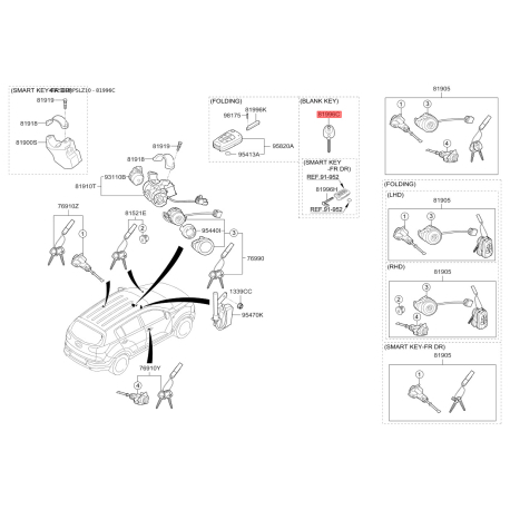 Ключ (вставка) двери в брелок 81996-2G050 Mobis - 819962G050 - схема с каталога 81996C, SEURPSLZ10 819962G050