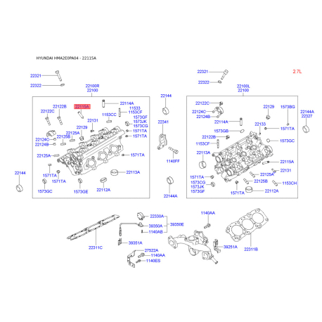 Напрямна втулка клапана 22115-23913 Mobis - 2211523913 - схема з каталогу 22115A, HMA2E0PA04 2211523913