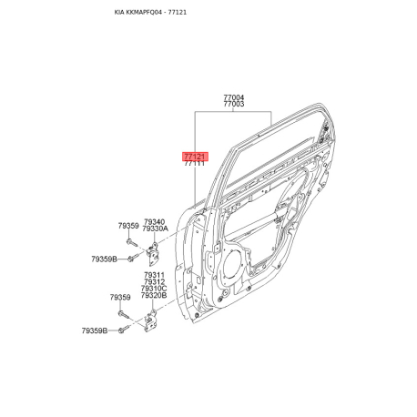 Двері, кузов праві 77121-1F010 Mobis - 771211F010 - схема з каталогу 77121, KKMAPFQ04 771211F010