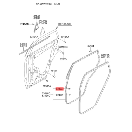 Фіксатор (кліпса) ущільнювача дверей 82133-37000 Mobis - 8213337000 - схема з каталогу 82133, SEURPFQZ07 8213337000