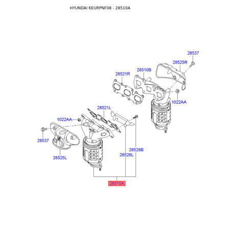 Каталізатор лівий 28510-3C450 Mobis - 285103C450 - схема з каталогу 28510A, KEURPNF08 285103C450