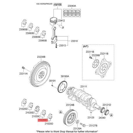 Вкладиші корінні 21020-37335 Mobis - 2102037335 - схема з каталогу 21020D, KKMAPMG09 2102037335