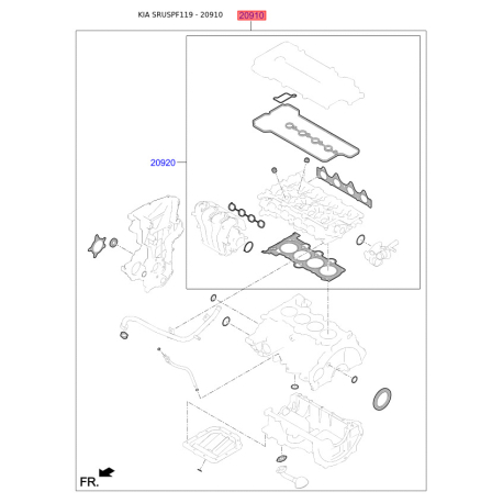 Комплект прокладок двигуна 20910-2FH01 Mobis - 209102FH01 - схема з каталогу 20910, SRUSPF119 209102FH01
