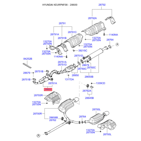 Глушитель выхлопных газов средний передний 28610-3K820 Mobis - 286103K820 - схема с каталога 28600, KEURPNF08 286103K820