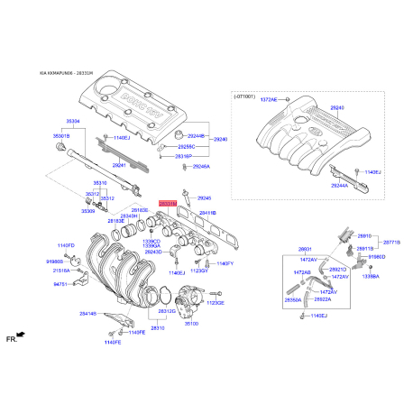 Колектор впускний 28331-25010 Mobis - 2833125010 - схема з каталогу 28331M, KKMAPUN06 2833125010