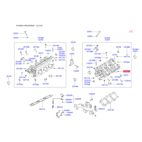 Напрямна втулка клапана 22115-23912 Mobis - 2211523912 - схема з каталогу 22115A, HMA2E0PA04 2211523912