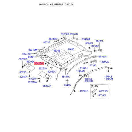 Пістон (кліпса) оббивки салону 10410-M2073QD Mobis - 10410M2073QD - схема з каталогу 10410A, KEURPNF04 10410M2073QD