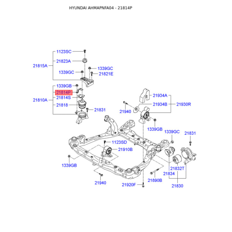 Кронштейн, подвеска двигателя 21814-3K860 Mobis - 218143K860 - схема с каталога 21814P, AHMAPNFA04 218143K860