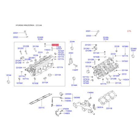Напрямна втулка клапана 22114-23901 Mobis - 2211423901 - схема з каталогу 22114A, HMA2E0PA04 2211423901