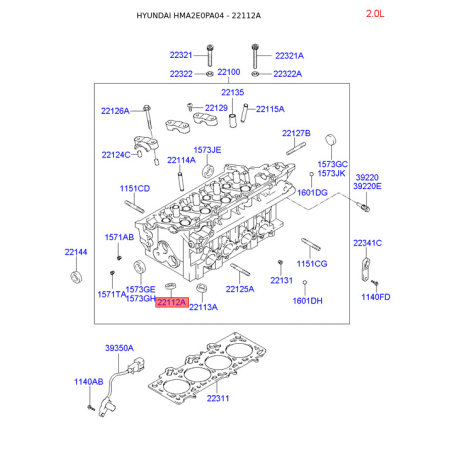Сідло клапана 22112-23922 Mobis - 2211223922 - схема з каталогу 22112A, HMA2E0PA04 2211223922