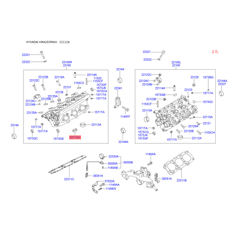 Сідло клапана 22112-23921 Mobis - 2211223921 - схема з каталогу 22112A, HMA2E0PA04 2211223921