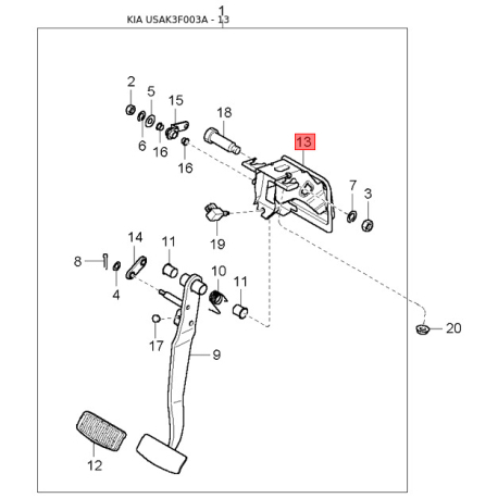 Крепление (подушка, амортизатор, болт) рамы 55345-38000 Mobis - 5534538000 - схема с каталога 13, USAK3F003A 5534538000
