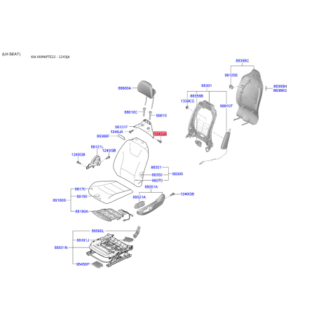 Гвинт оббивки салону 12433-04103 Mobis - 1243304103 - схема з каталогу 1243JA, KKMAPTE22 1243304103