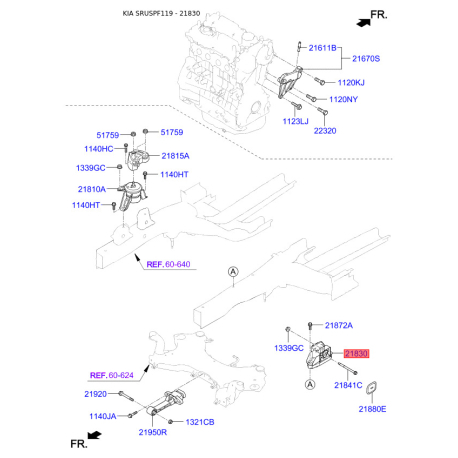 Подушка двигуна 21830-D9300 Mobis - 21830D9300 - схема з каталогу 21830, SRUSPF119 21830D9300