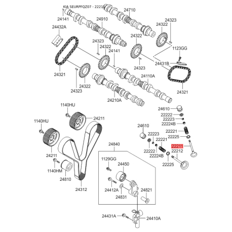 Клапан впускной 22211-37202 Mobis - 2221137202 - схема с каталога 22211, SEURPFQZ07 2221137202