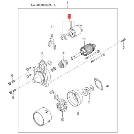 Пистон (клипса) бампера и обивки салона квадратная 08871-50825 Mobis - 0887150825 - схема с каталога 5, EURKRS002A 0887150825