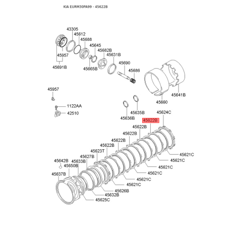 Комплект ламелей, автоматична коробка передач 45622-37000 Mobis - 4562237000 - схема з каталогу 45622B, EURM30PA99 4562237000