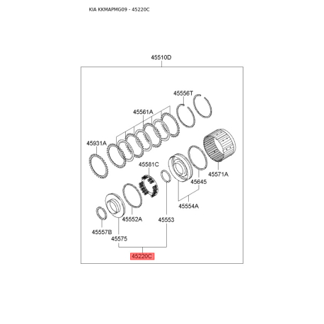 Кільце стопорне АКПП 45570-3A200 Mobis - 455703A200 - схема з каталогу 45220C, KKMAPMG09 455703A200