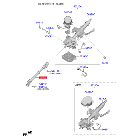 Вал проміжний карданний рульової колонки 56400-F2000 Mobis - 56400F2000 - схема з каталогу 56400B, SEURPM320 56400F2000