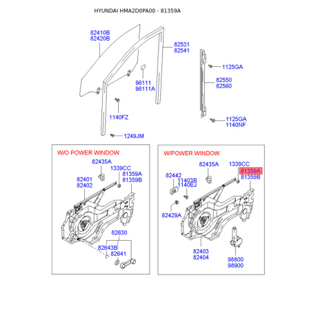 Крышка, ручка двери левая 81358-2D001 Mobis - 813582D001 - схема с каталога 81359A, HMA2D0PA00 813582D001