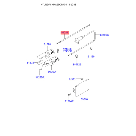 Трос, замок двери 81280-2D000 Mobis - 812802D000 - схема с каталога 81281, HMA2D0PA00 812802D000