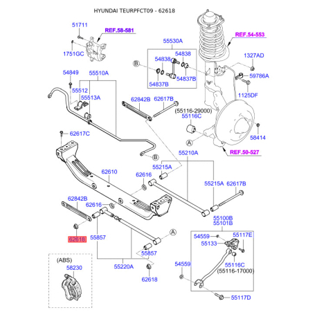 Гайка поперечної балки, сайлентблока 62618-2D100 Mobis - 626182D100 - схема з каталогу 62618, TEURPFCT09 626182D100